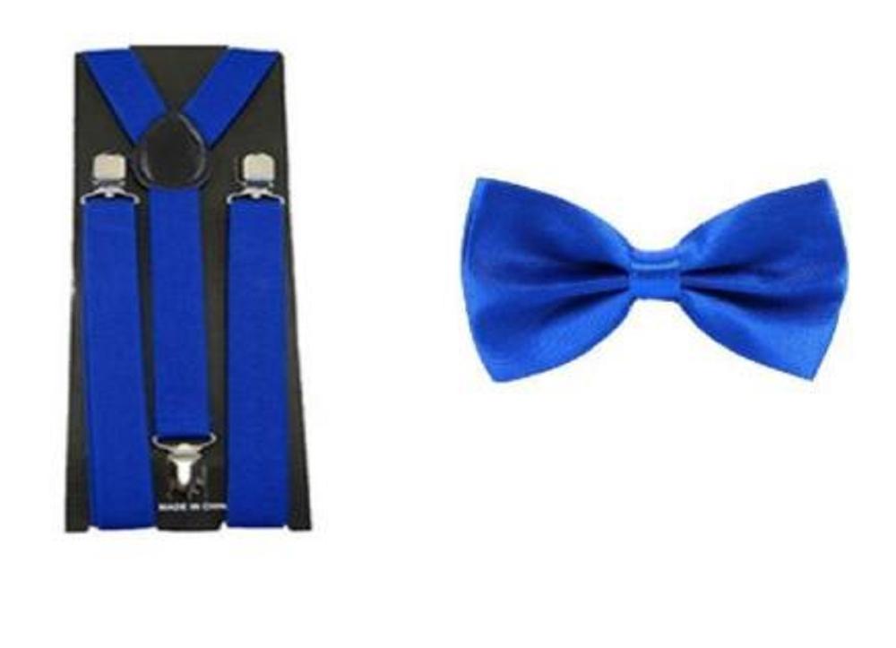 Men's Adult Matching Suspenders Braces & Pre-Tied Bow Tie Combo Sets Fancy Costume: royal blue