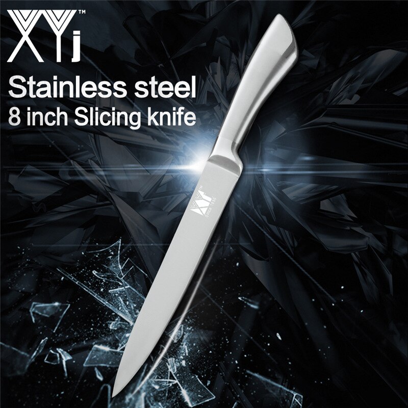 XYj Rvs Koken Mes Hoge Carbon Blade Rvs Handvat Chef Brood Snijden Santoku Utility Paring Messen: C.8 slicing knife