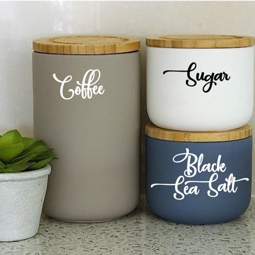 4 szt. 6cm kanister naklejki etykiety, mąka kuchenna naklejki cukru, kanister etykiety winylowe, naklejki organizacji kuchni