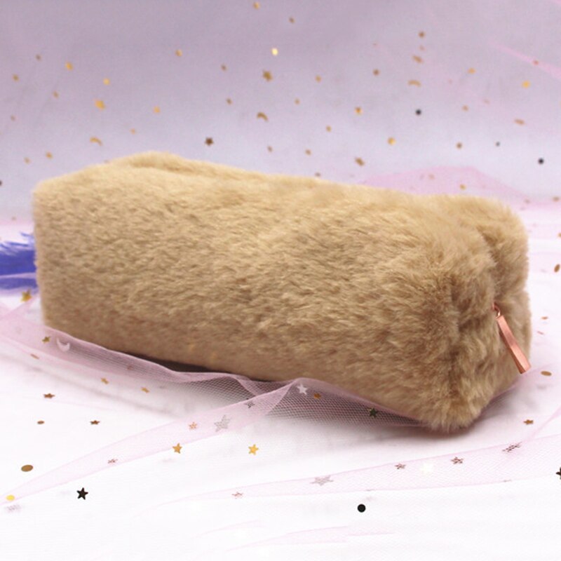Leuke Pluche Potlood Pen Pouch Faux Fur Lichtgewicht Grote Capaciteit Stationaire Cosmetica Tassen Voor Studenten Meisjes SK88: beige