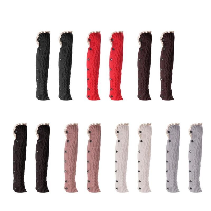 Mallas cálidas con botón de encaje para mujer, calentador de pies, cubiertas de botas, medias cálidas de punto para otoño e invierno, N2X6