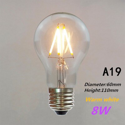 Energiebesparende Led Lamp Edison 2W 4W 6W 8W E27 Imitatie Wolfraam Draad Transparante Gloeilamp decoratieve Verlichting Binnenverlichting: A19  8W