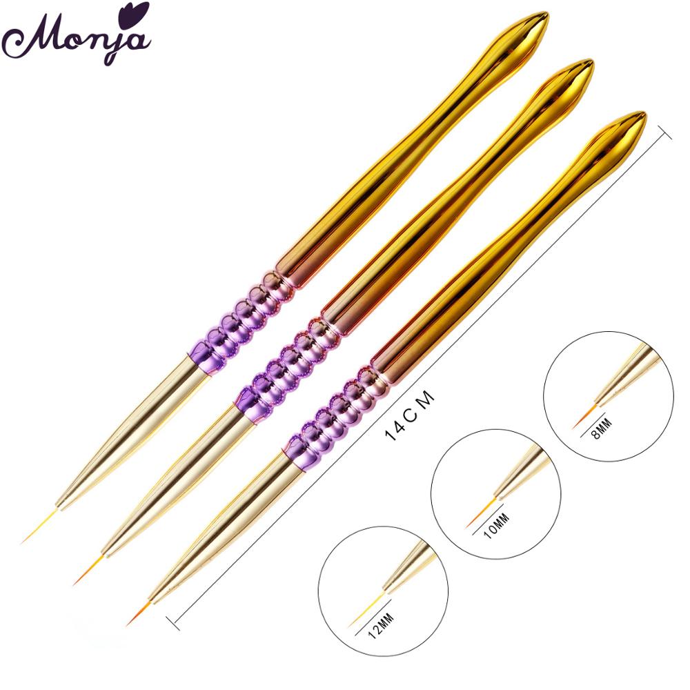 Monja 3 Stks/set Nail Art Meerdere Stijlen Handvat Schilderij Borstel Kit Franse Streep Line Liner Patroon Diy Tekening Pen Manicure tool: 11