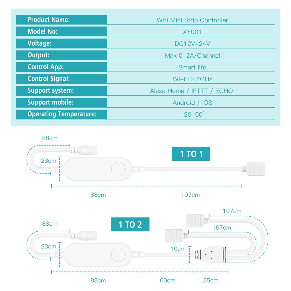Tuya Smart WIFI LED Controller Work with Alexa Google Assistant Voice Control RGB LED Lights Strip 4pin RGB Single / Dual Output