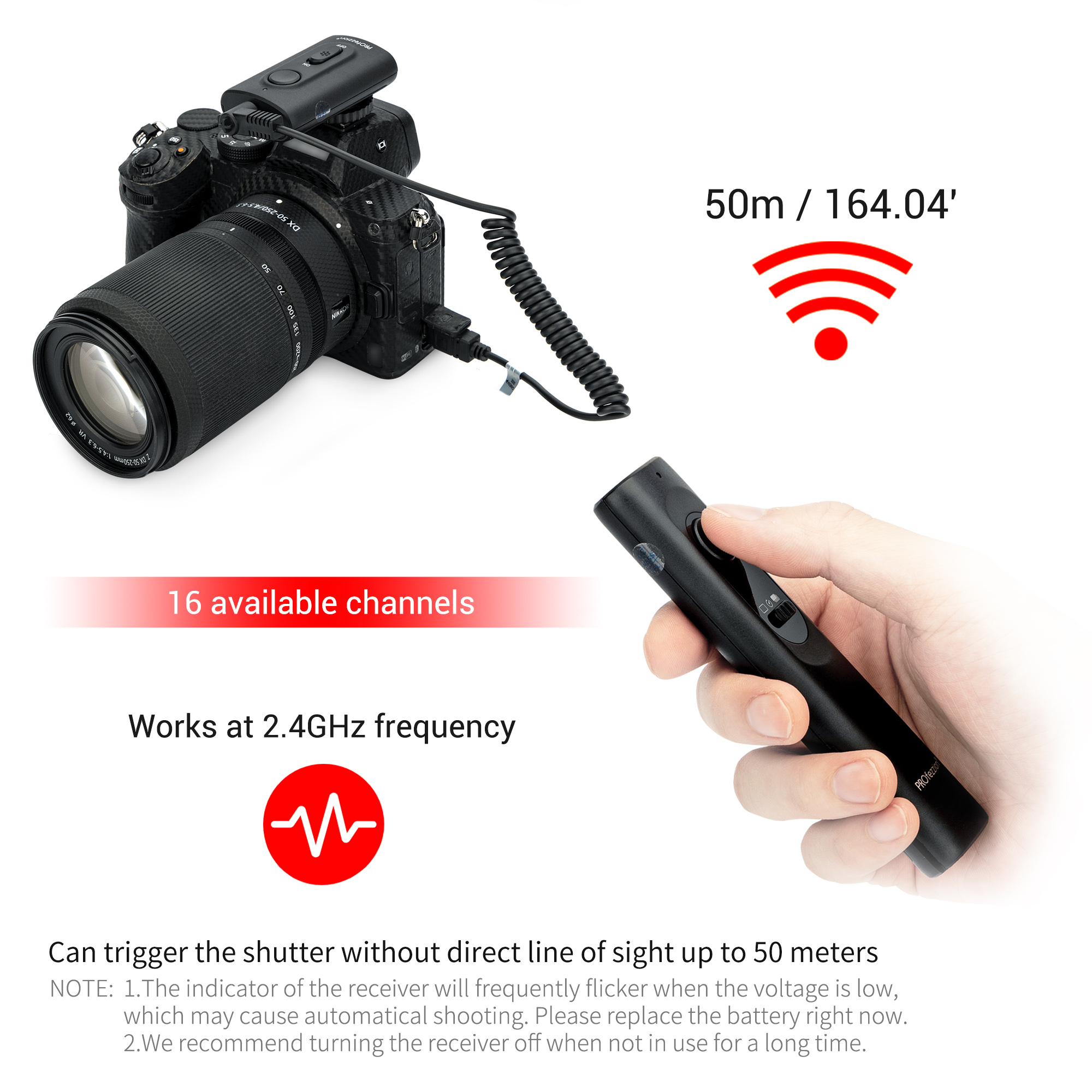 Sans fil Télécommande Déclencheur pour Nikon D7500 D7200 D7100 D7000 D5600 D5500 D5300 D5200 D5100 D5000 D3300 D3200 D3100