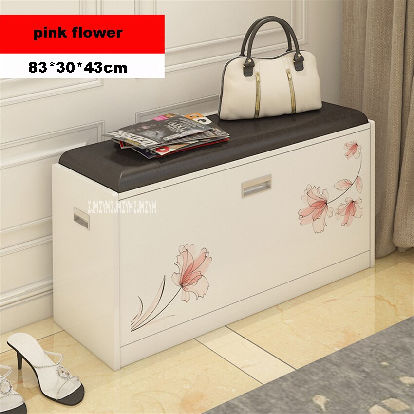 MAZ80 Free-Installation Wood Tipping Bucket Shoe Storage Cabinet Multifunctional Change Shoe Stool Shoe Rack Shoes Trying Stool: pink flower