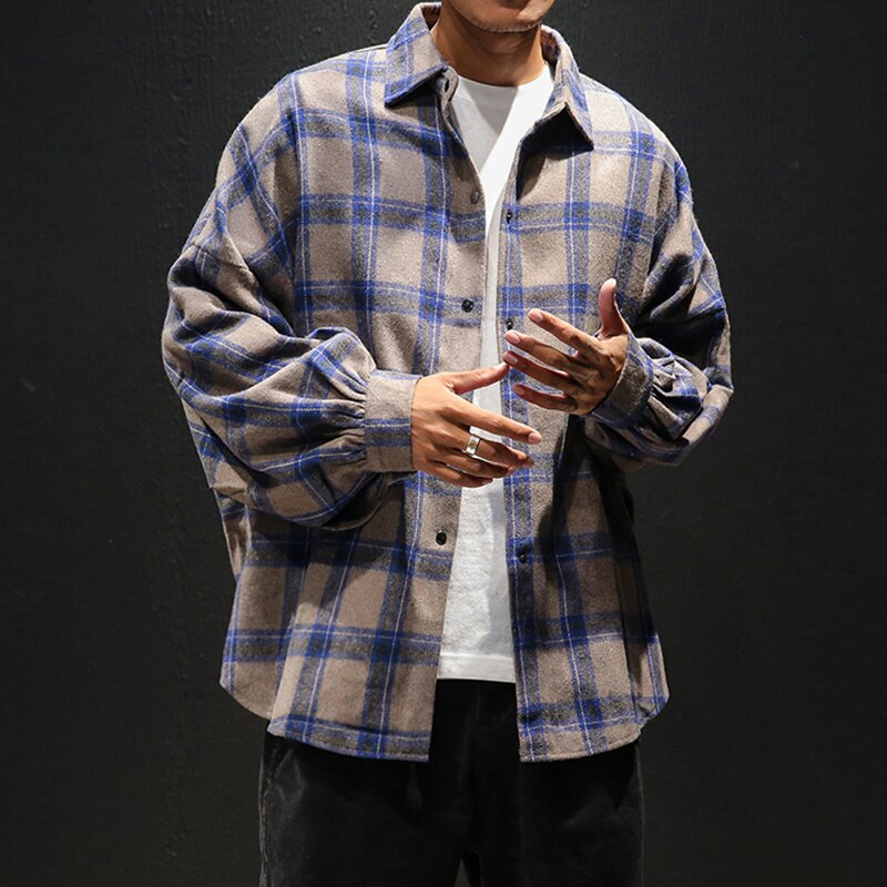 Modis Mens Plaid Flannel Shirts Hip Hop Men Tops Long Sleeve Streetwear Coat Loose Casual Clothes 5XL Plus Size Hombre Clothing