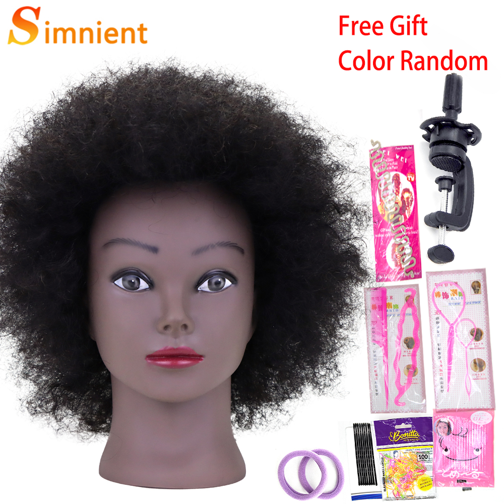 Cabezas de Maniquí Afro para trenzar muñecas de pelo Maniquí, modelo de peluquería de entrenamiento humano Real, Kit de peluquería Natural para mujeres, pelucas: Gris