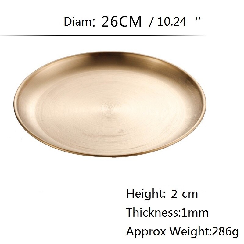 4 stücke Weihnachten Geschirr Gold überzogene Runde Gerichte Rabatt Nachtisch Obst Platte edelstahl Geschirr Salat Brot Snack Utensil: Gold 26cm 10.24Zoll