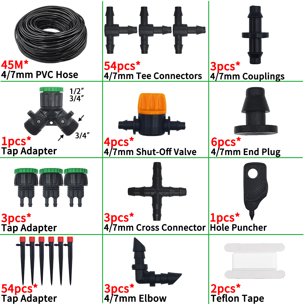 Drip Irrigation System 1/4'' Hose Adjustable 13CM Sprinkler Kit 4-Way Micro Watering Flow for Garden Flowers Vegetables: Lavender