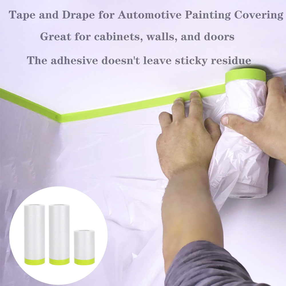 Pre-Taped Masking Film and Cloth Plastic Cover Sheets Transparent Floor Carpet Protector for Furniture Car Painting