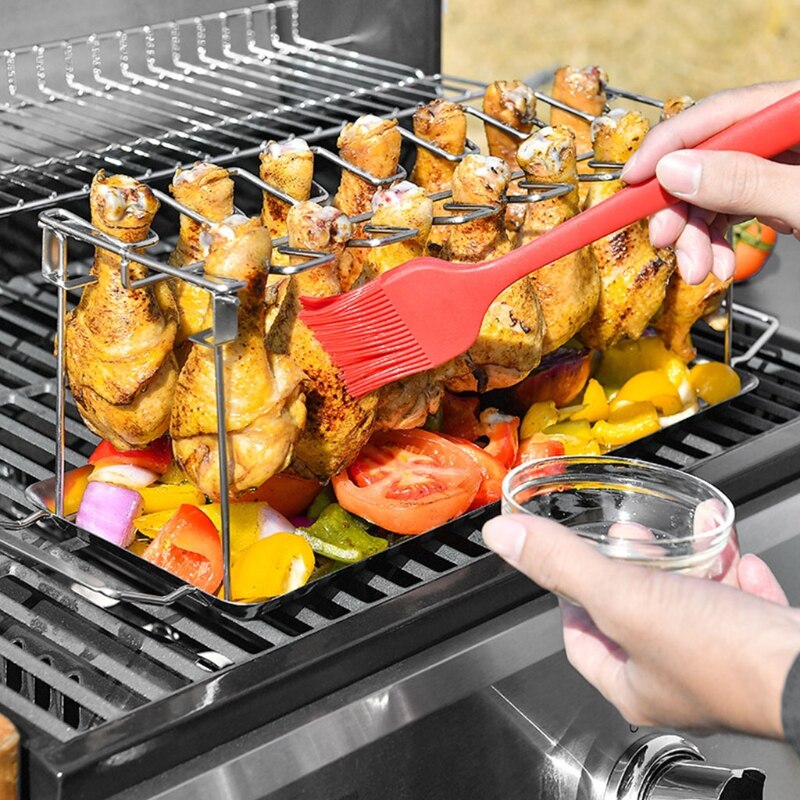 Portable Folding Camping 12 Slots Chicken Drumstick Barbecue Plate Stainless