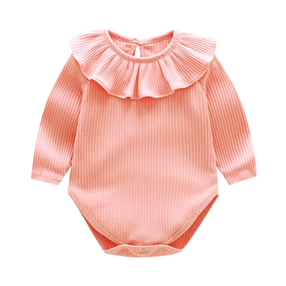 Pagliaccetto del bambino Appena nato Del bambino Del costume Del bambino Del bambino infantile Delle Ragazze Del Manicotto Lungo Solido Delle Increspature Della Tuta Del Pagliaccetto Vestiti Del bambino Vestiti 2019: Colore rosa / 3M