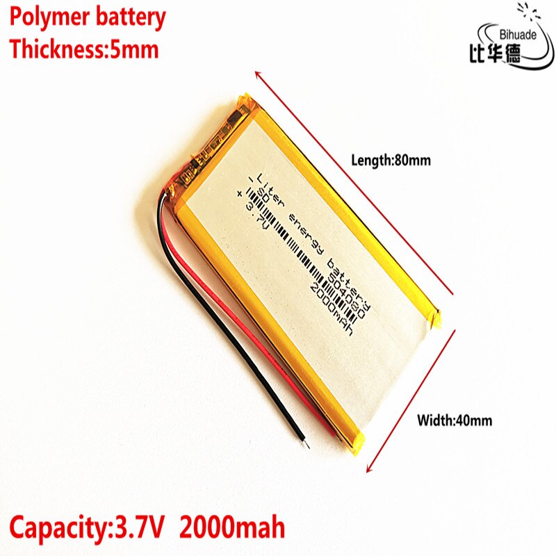 Litro batteria a energia Buon Qulity 3.7V,2000mAH 504080 agli ioni di litio Polimero/BANCA di batteria Li-ion per tablet pc, GPS,mp3,mp4