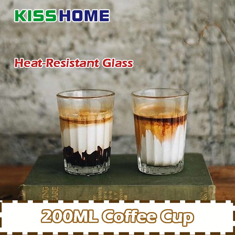 200Ml Koffie Cup Retro Verticale Gestreepte Water Cup Hittebestendig Glas Latte Cup 200Ml