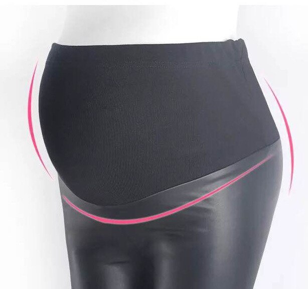 Efterår vinter pu læder gravidbukser slim fit leggings til gravid gravide tights maveløft bukser fødder stretch