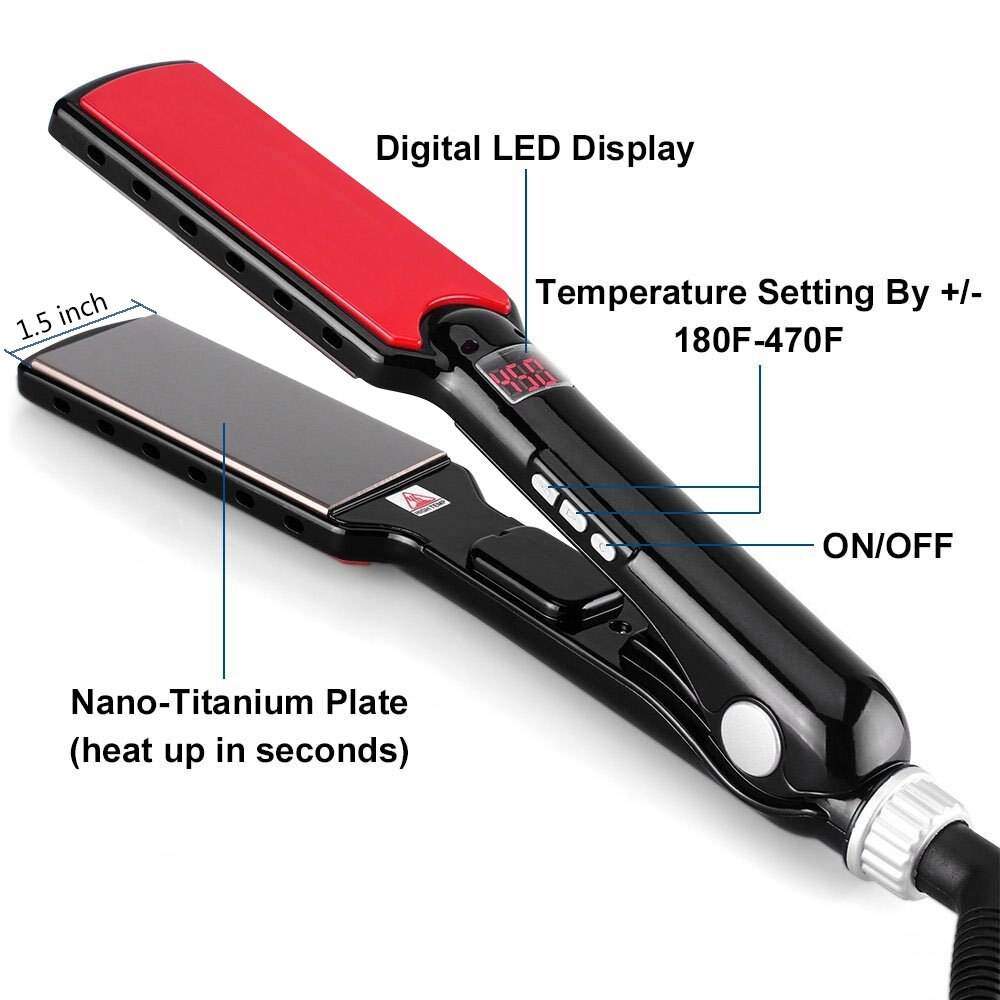 Titanium Angled Wide Plate Hair Straightener 470F High Temperature Flat Iron Veer Hair Straightening Styling Tools