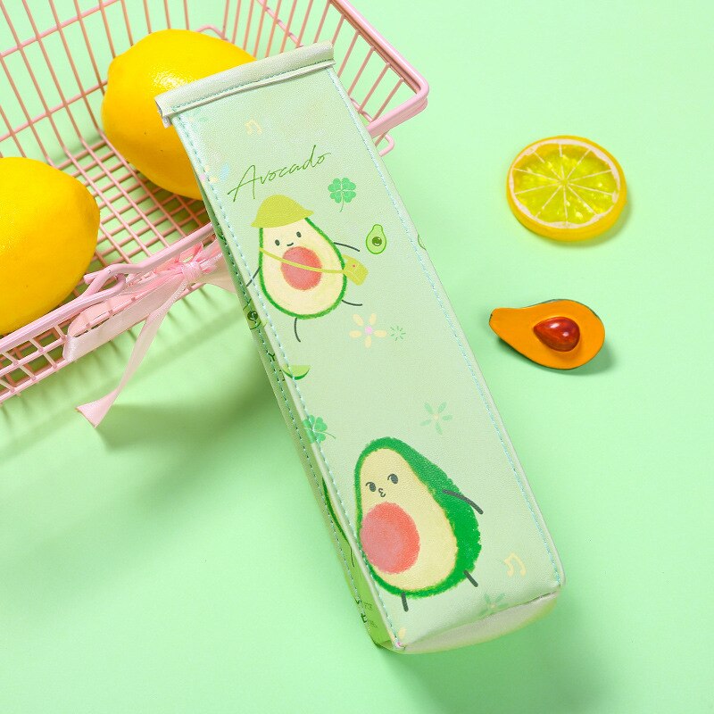 Avocado Kawaii Pencil Bag High Capacity Pu Pencil Pouch Cute Pen Case For Student School Office Supplies Stationery: Avocado 3
