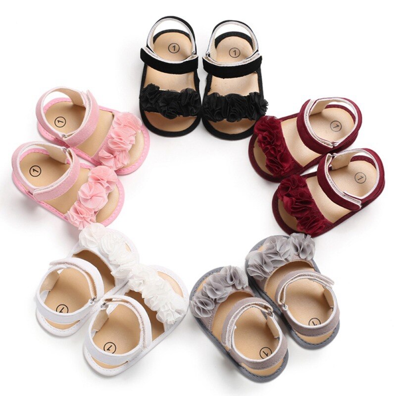 Kids Baby Girl Soft Sole Shoes Anti-slip Sandals Prewalkers Flower Design Walking Shoes