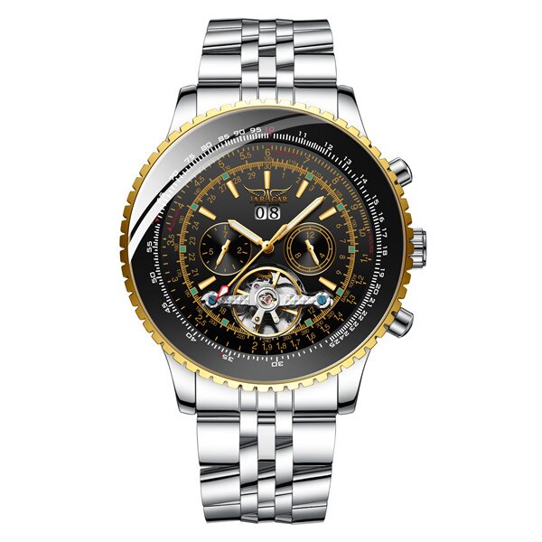 Mens Watches Automatic Mechanical Watches Jaragar Brand Men Stainless Steel Watches Skeleton Steampunk Male Clocks: gold black