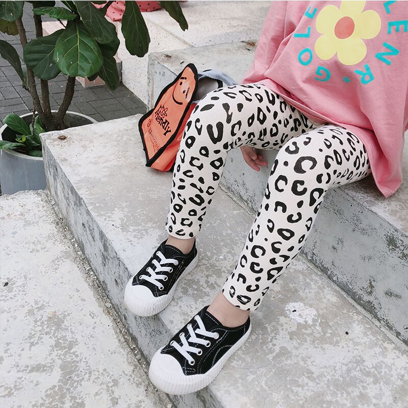 Girls Leopard Leggings Cotton Elastic Skinny Leggings for Girls 2 3 4 5 6 Years Toddler Baby Pencil Pants Kids Trousers Bottoms: white / 90cm tall