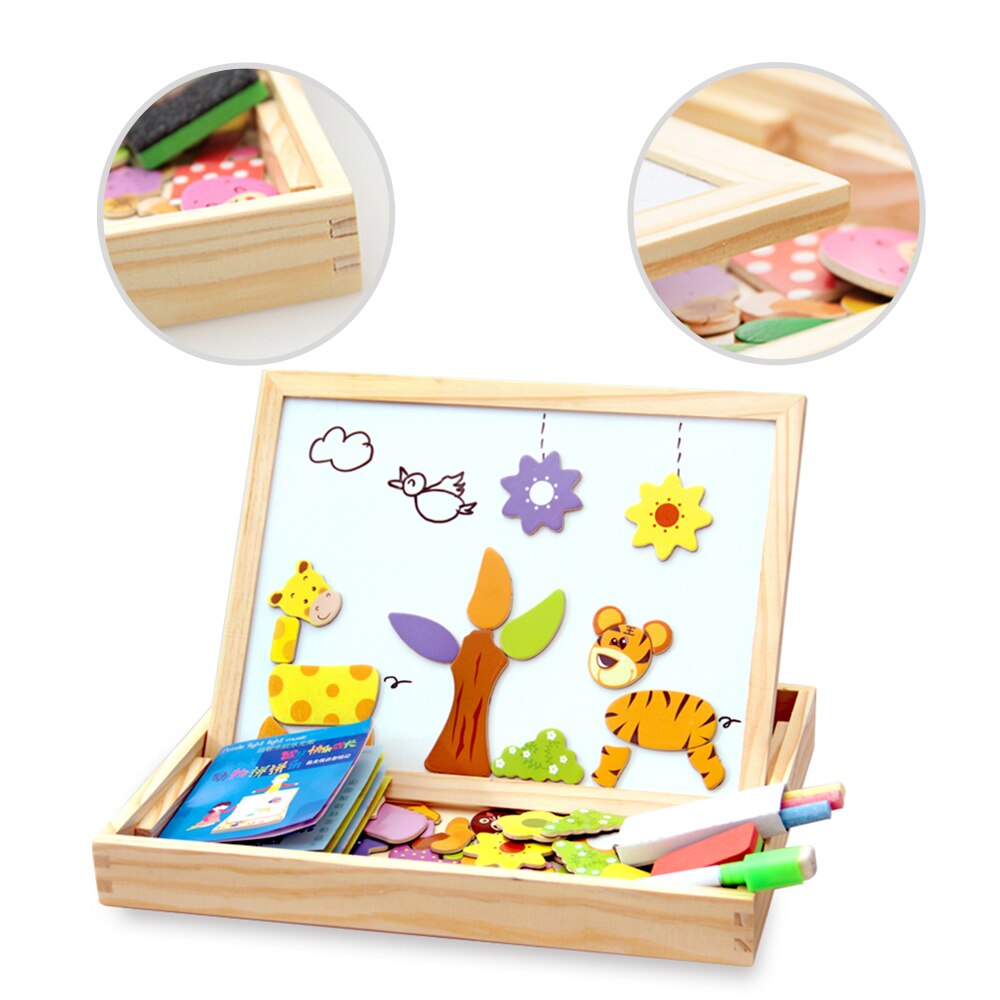 100+Pcs Wooden Magnetic Puzzle Toys For Children 3D Puzzle Figure/Animals/ Vehicle /Circus Drawing Board Kids Educational Games