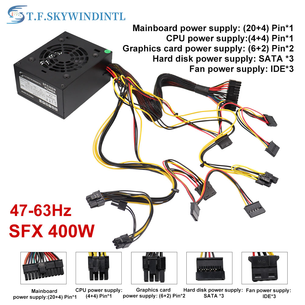 T.F. Skywindantl 400W zasilacz SFX źródło zasilania dla komputera PC Font Office 300w dla gier 90-264V