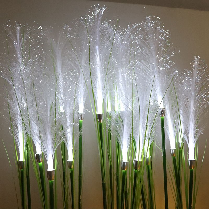 Luces solares de paisaje para jardín, lámpara de césped con luz Solar, simulación de flor de bulrush, lámpara de fibra óptica, iluminación de camino impermeable para exteriores