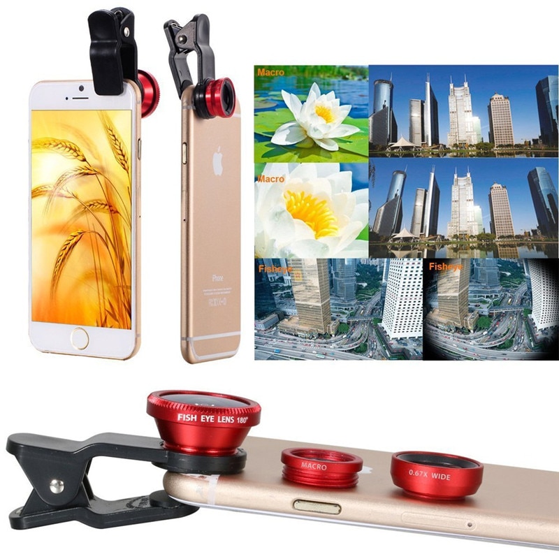 3 In 1 Universal Fish Eye Lens Camera Kits Photography Wide Angle Macro for IPhone Samsung Smartphone Mobile Phone Accessories
