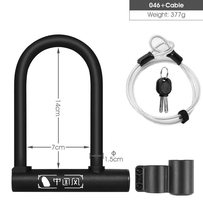 Verrou de vélo en acier allié antivol U Anti-12 tonnes, cisaille hydraulique, câble de sécurité, cadenas, accessoires de moto Scooter: 046 Cable Set
