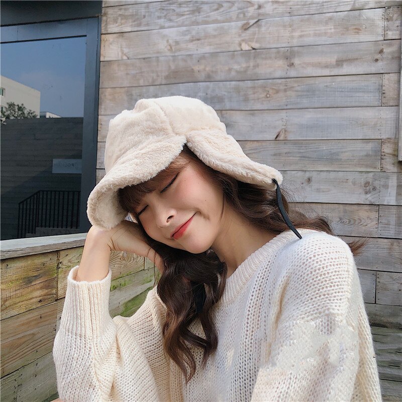 Gorros de lana con capucha para mujer, gorro de lana estilo aviador, cálido, para esquiar, Otoño e Invierno