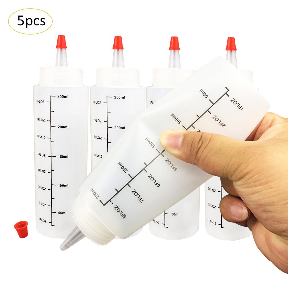 5PCS 250ML Plastic Needle-nosed Bottle With Scale Squeeze Bottle With Leak-Proof Cap Sauce Salad Squeezable Bottle