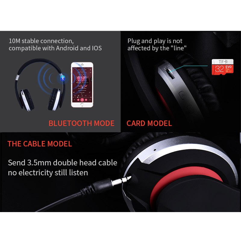 Mh7 Hoofdtelefoon Draadloze Bluetooth Headset Opvouwbare Stereo Gaming Koptelefoon Met Microfoon Ondersteuning Tf-kaart Voor Ipad Mobiele Telefoon