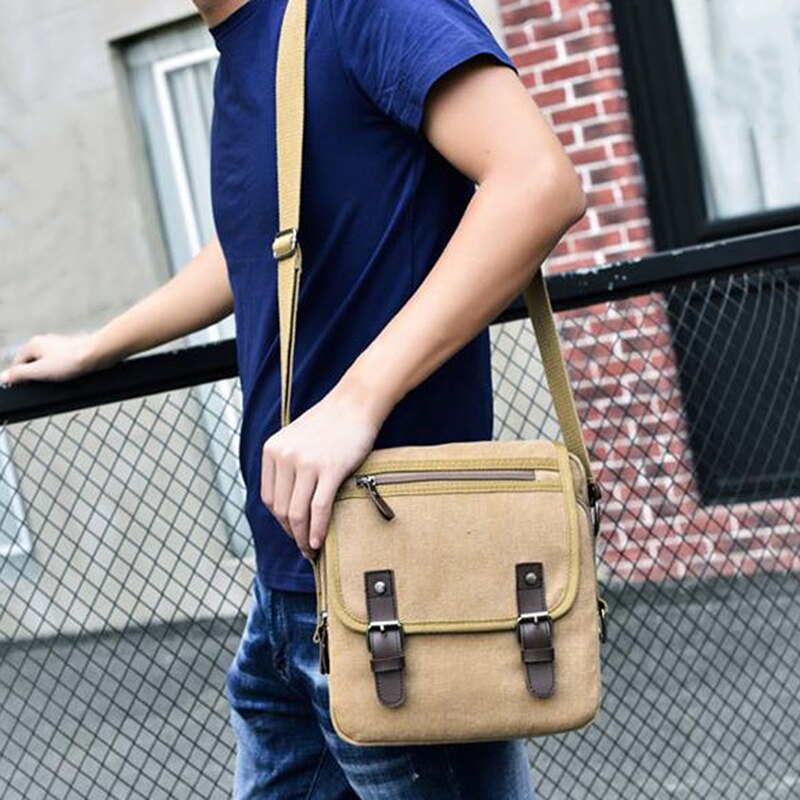 Vintage Mannen Messenger Bags Canvas Schoudertas Mode Man Business Crossbody Tas Effen Mannelijke Reizen Handtas: Khaki