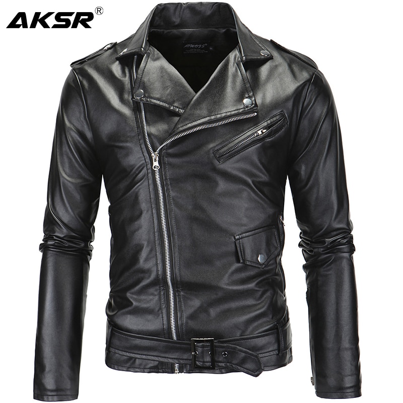 AKSR hommes veste en cuir col montant recadrée diagonale fermeture éclair Style Punk décontracté mince veste fausse fourrure manteau hommes taille chaude M-4XL