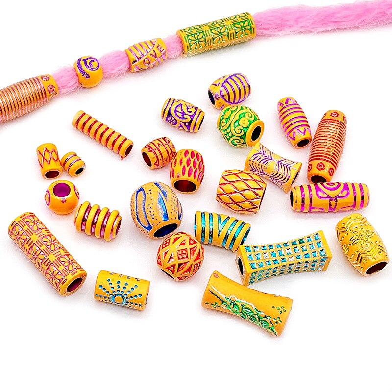20 Stks/zak 14 Stijl Kleurrijke Big Hole Vintage Geschilderd Plastic Kralen Afrikaanse Haar Ringen Reggae Gevlochten Dreadlock Accessoires