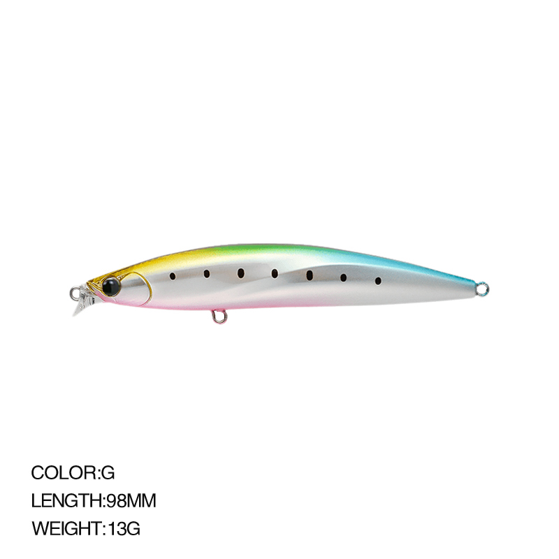 Top leurre de pêche gamme peu profonde vairon flottant 98mm 13g longue coulée bar Jerkbait eau salée grand appât dur Wobbler: green