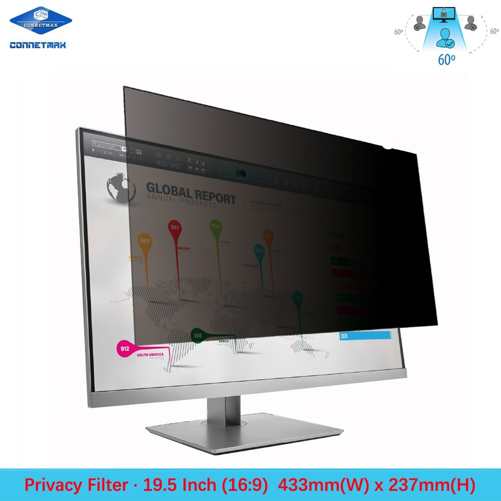 Película protectora de pantalla con filtro de privacidad de 19,5 pulgadas para monitores de escritorio, pantalla panorámica, relación 16:9