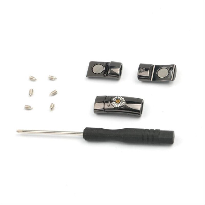 Lacets magnétiques rapides en 1 seconde, plats, sans attache croisée, petites pâquerettes, serrure à boucle, pour baskets adultes, accessoires pour paresseux: Black
