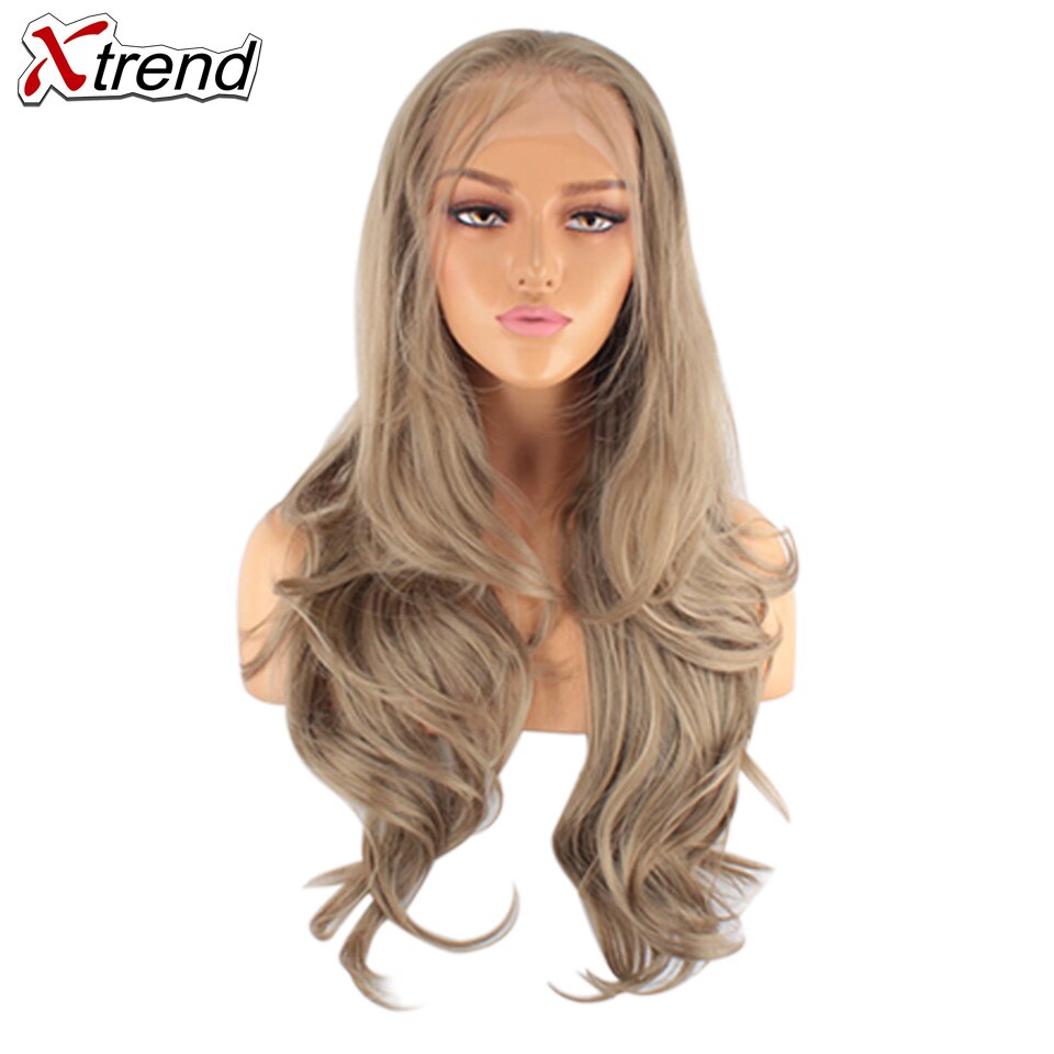 Xtrend syntetisk blonde front paryk lang pink kobber rød lilla orange ombre grå blond hvid parykker til kvinder bølge hår kvinde: 27
