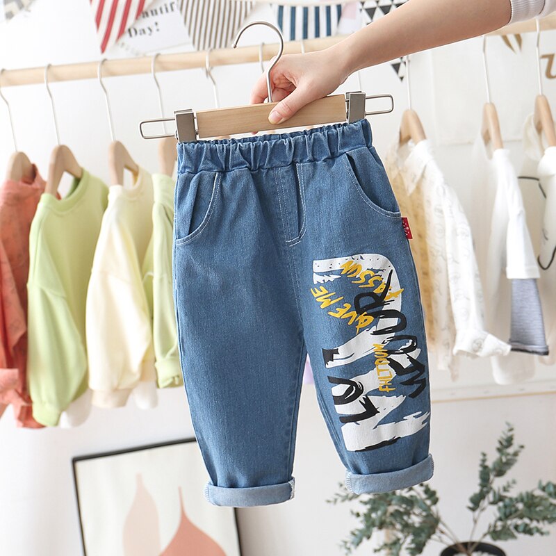 Baby Boys Girl Light-colored Jeans Kids Monogrammed Jeans Children Denim Pants