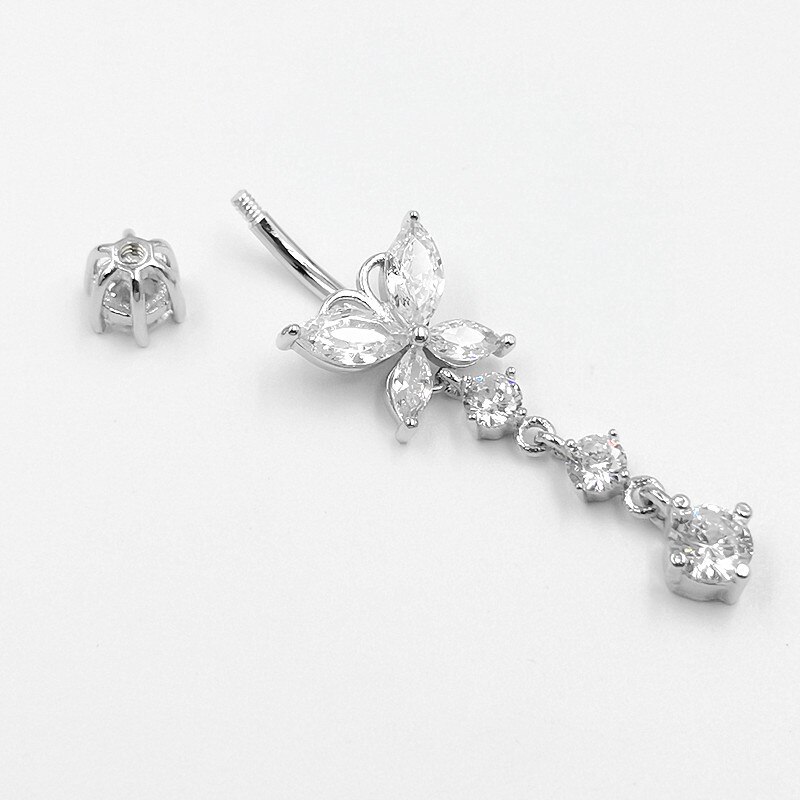 925Sterling Zilveren Navel Piercing Bloem Cubic Zirkoon Belly Button Ring Bar Body Sieraden