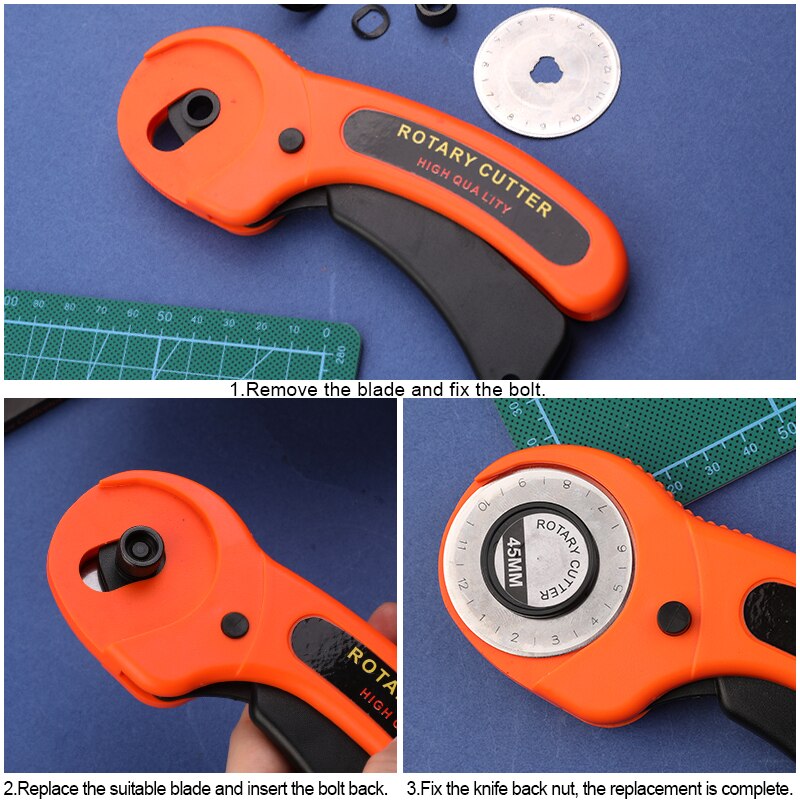 LMDZ Rotary Cutter with Circular Blade Fabric Cutter Stainless steel straight ruler Grid Lines Cutting Mat for Leather Tools