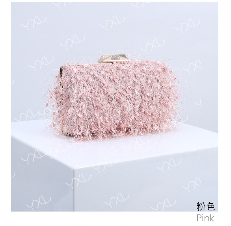 Koreaanse Vintage Volledige Kwastje Avondtasje Voor Vrouwen Roze Grijs Koppelingen Tas Telefoon Purse Wedding Bruid Handtas Keten Schoudertas: Roze