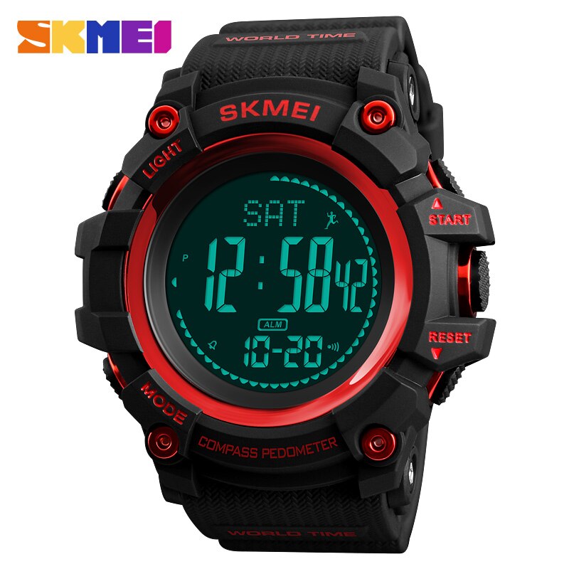 Hommes sport montres heures podomètre Calories montre numérique hommes altimètre baromètre boussole thermomètre météo Relojes SKMEI: Red