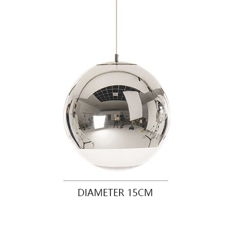 Moderne sølv spejl kugle pendel globe glas led  e27 boligindretning stue soveværelse villa luksus hængende lysarmaturer: Sølv 15cm / Varm hvid