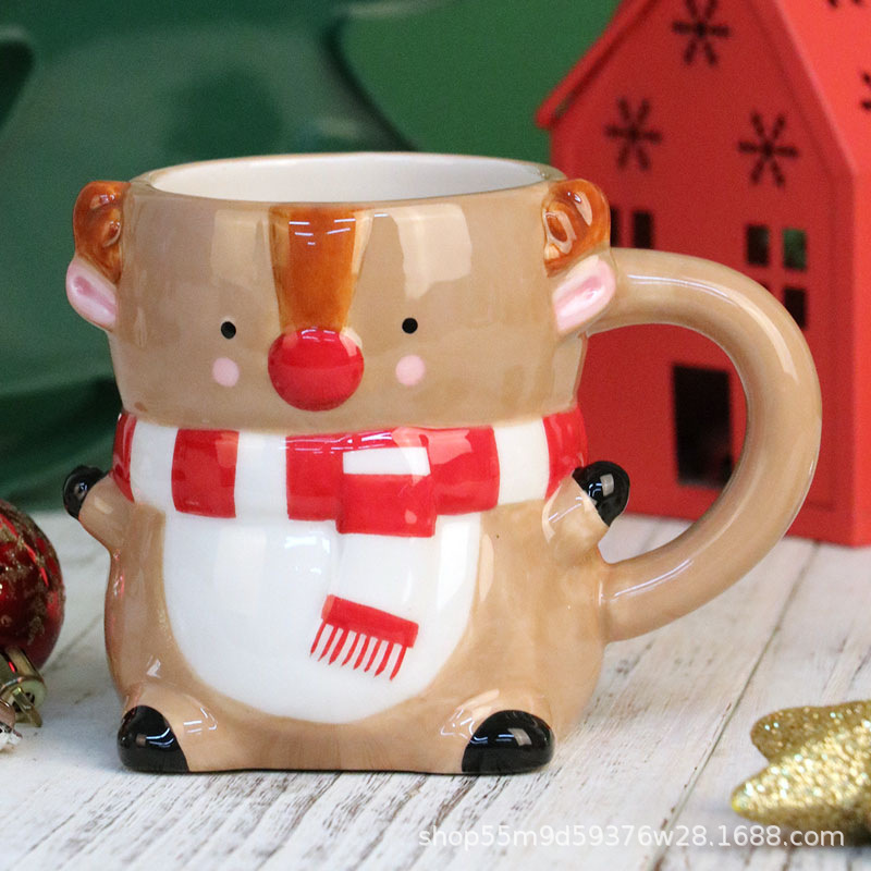 Najnowszy popularny kubek Świętego Mikołaja kubek ceramiczny pudełko upominkowe z kreskówkową ręcznie rysowany prezent 3D kreatywny kubek świąteczny prezent świąteczny: Brązowy