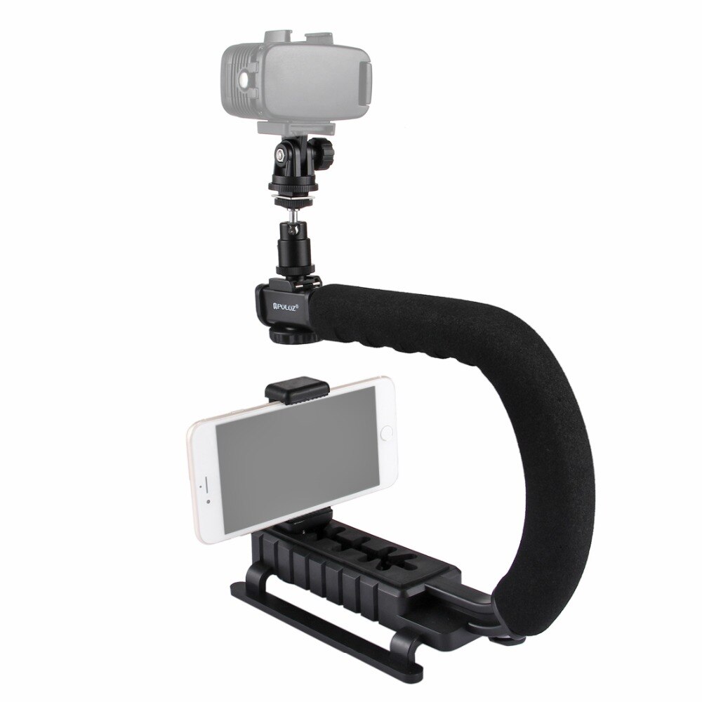 Kit de estabilizador portátil puluz em formato de u/c, suporte de tripé dv com sapata fria, cabeça para celular, gopro, para todas as câmeras slr