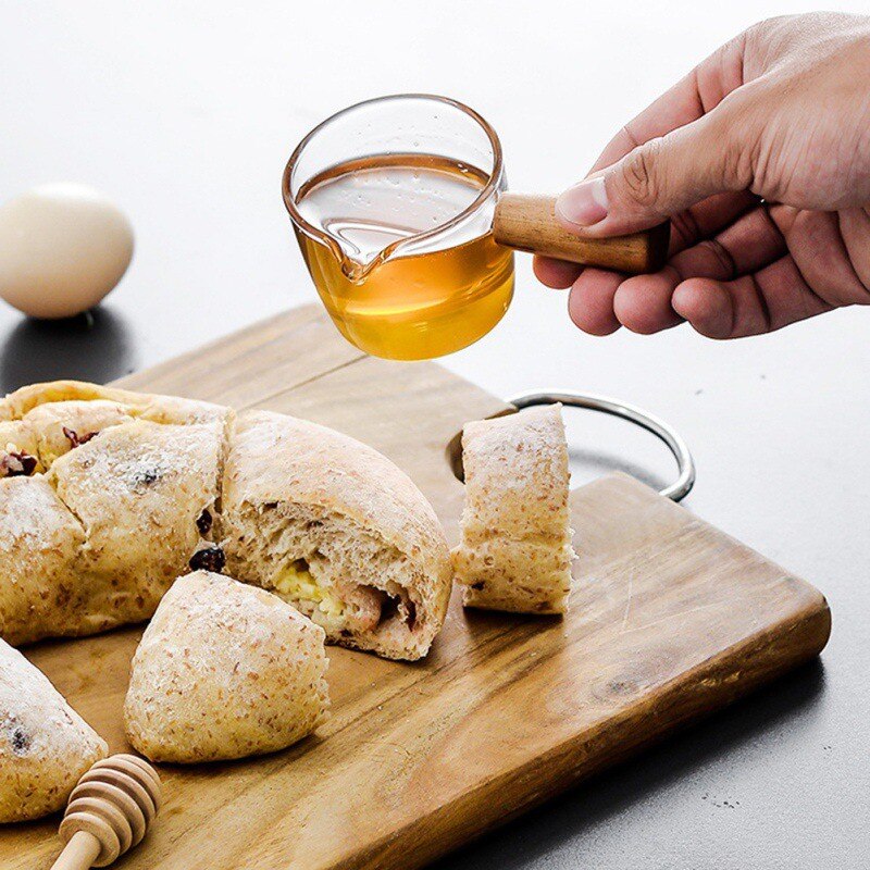 Taza de vidrio con mango de madera para té, plato de café, Mini taza de leche, plato de salsa de extracción manual con mango, plato de aperitivos de vinagre y salsa de vidrio