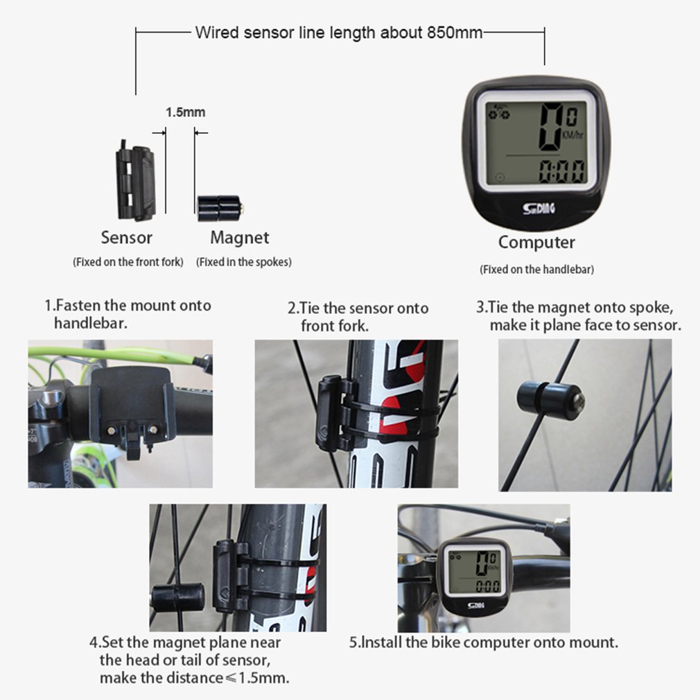 Sunding SD-568 Bike Computer Cycling Computers Bicycle Speedometer Wireless Waterproof Stopwatch Odometer LCD Backlight Black